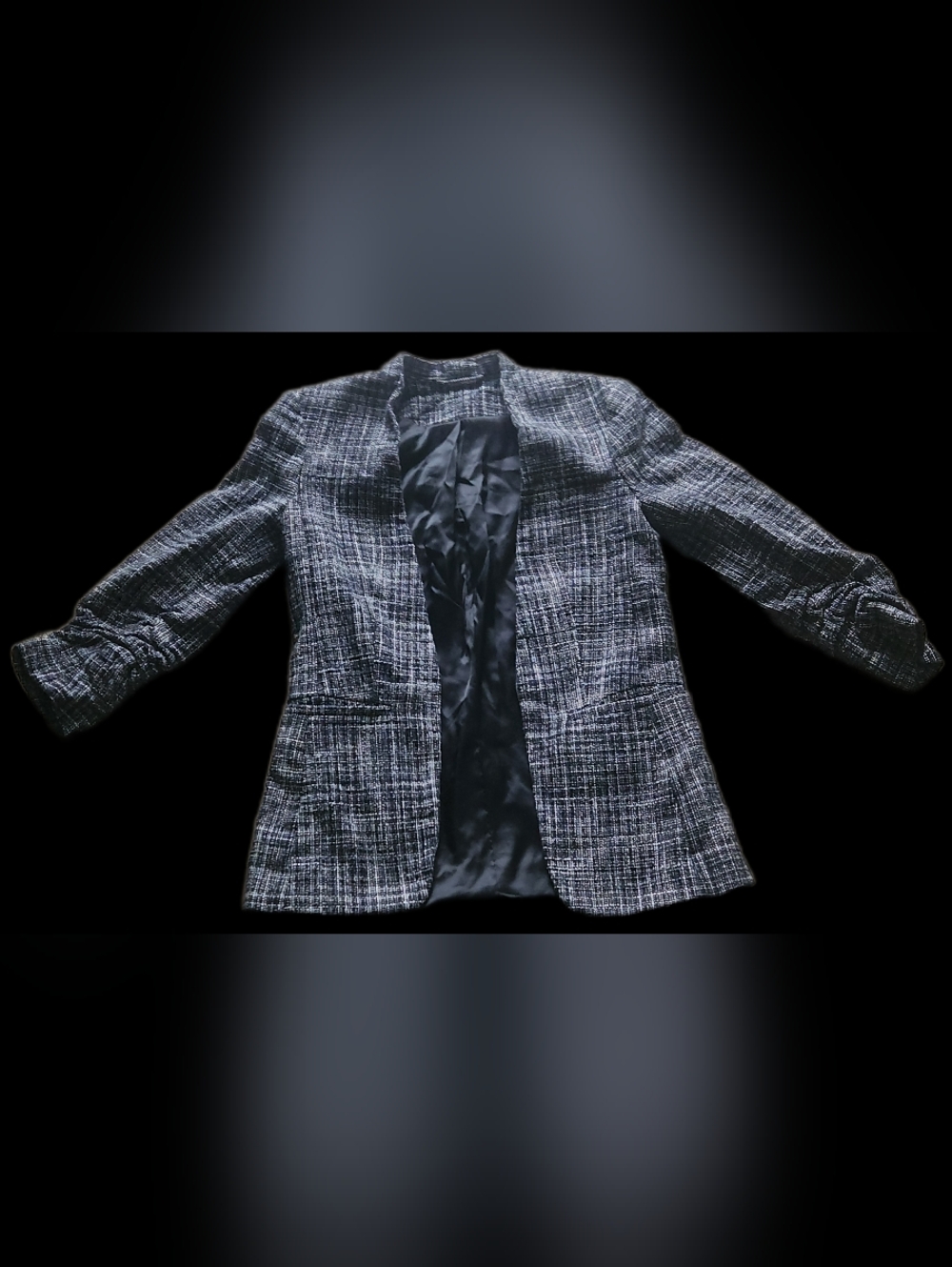 #KB27 Textured Black & White Tweed Blazer for Kids
